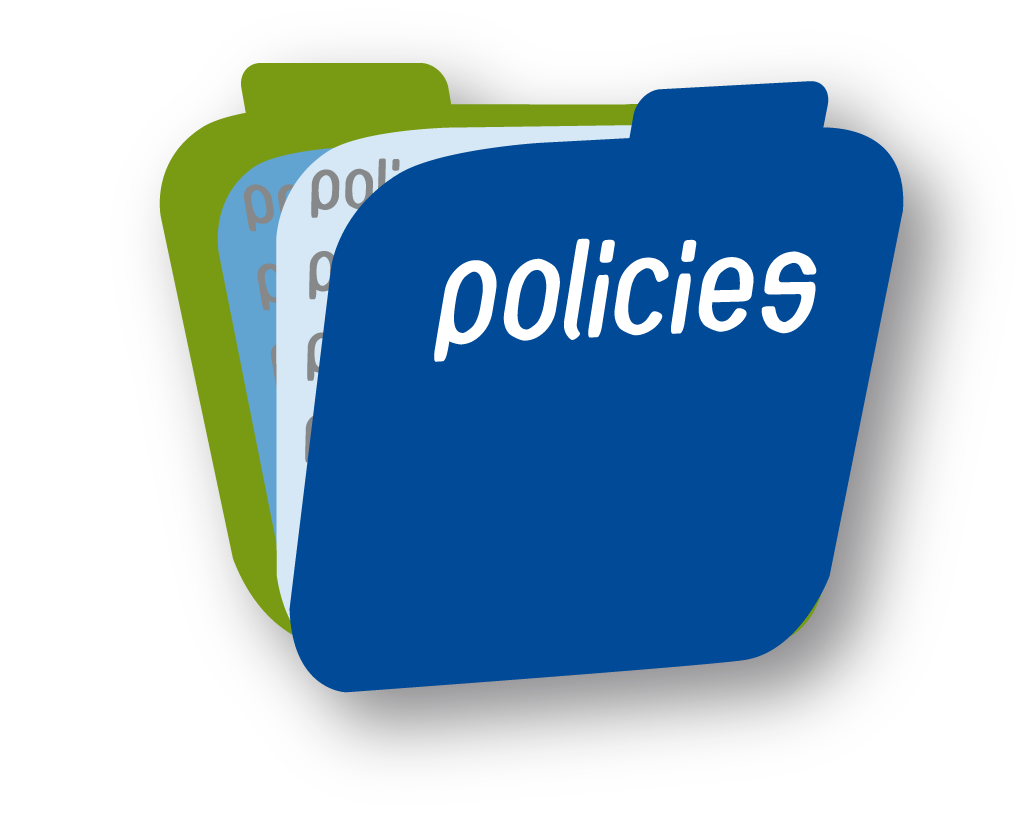 Stack of colorful folder icons labeled "policies", representing organizational policy documents.