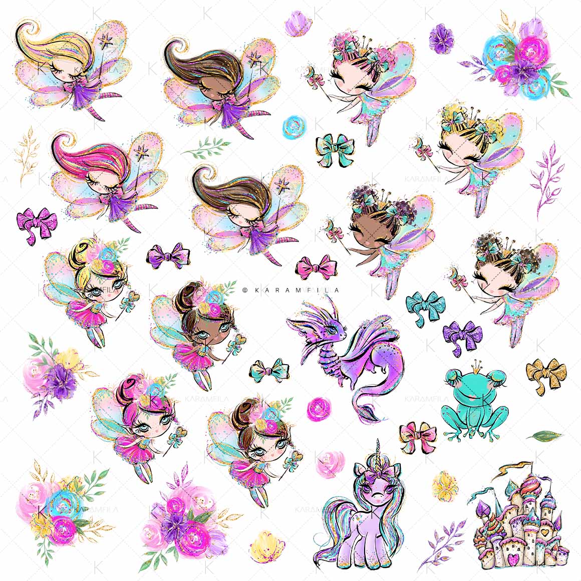 Fairyland. Cute Cartoon Illustration. Set Of Isolated Elements 