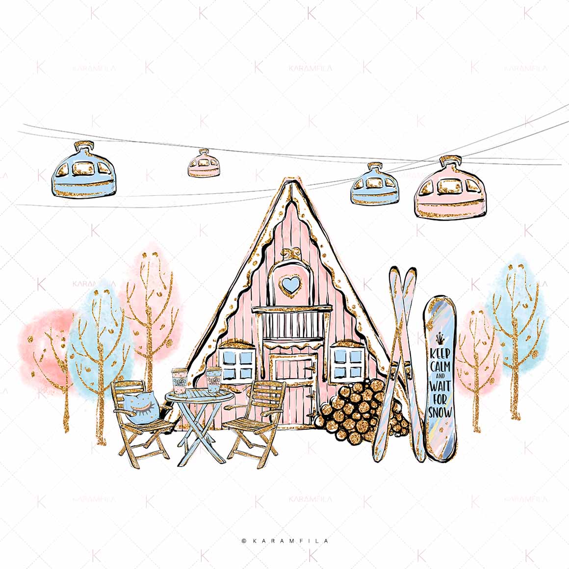 Ski Resort Vector Clip Art Illustrations