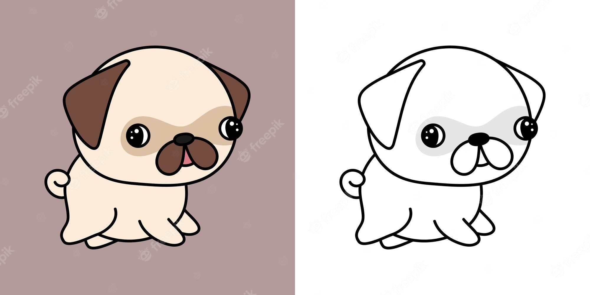 Cute Small Friendly Pug Dog Cartoon Domestic Animal Design Flat Clip 