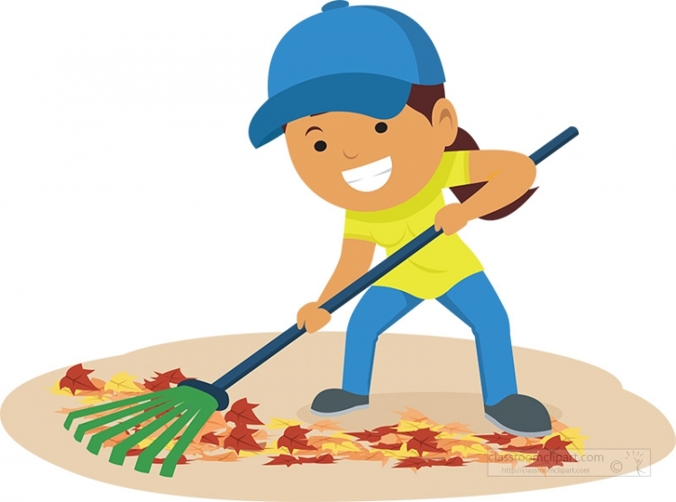 Cute Boy Raking Dried Leaves Illustration Royalty Free SVG - Clip Art ...