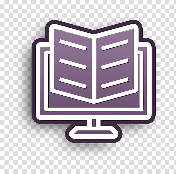Purple open book icon displayed on a computer monitor with shadow effect.