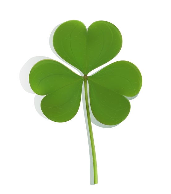 A vibrant green four-leaf clover with a slender stem, symbolizing luck and St. Patrick’s Day.