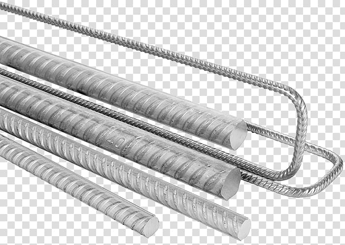 Steel rebar rods with ribbed texture and bent hook end, used for concrete reinforcement.
