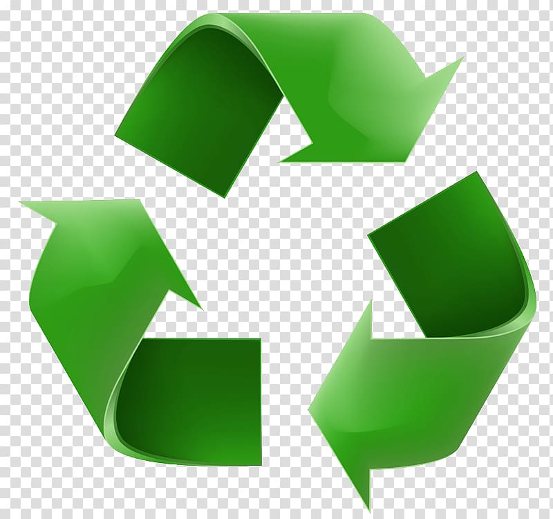 Green recycling symbol with three chasing arrows on transparent background