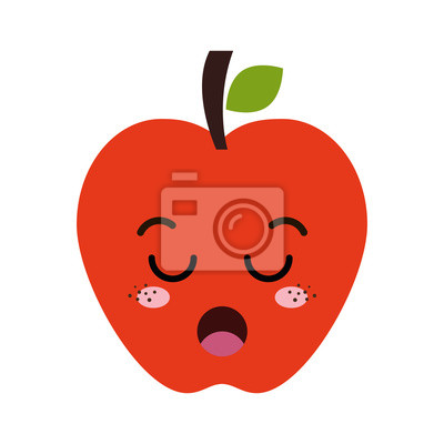 Red cartoon apple with closed eyes, blushing cheeks, and open mouth expressing joy or surprise.
