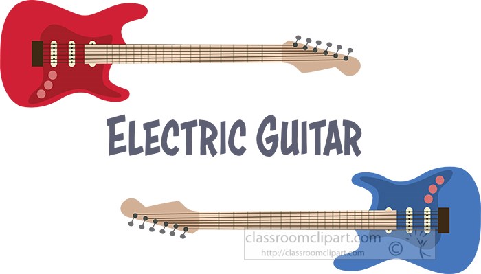 Two cartoon-style electric guitars-one red, one blue-with text "ELECTRIC GUITAR" in center.