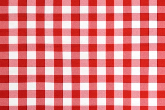 Red and white gingham checkered tablecloth pattern, classic picnic-style fabric texture.