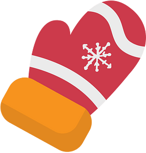 Red winter mitten with white snowflake and orange cuff, stylized flat design.