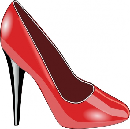 Glossy red high-heeled pump with a sleek stiletto heel and dark interior lining.