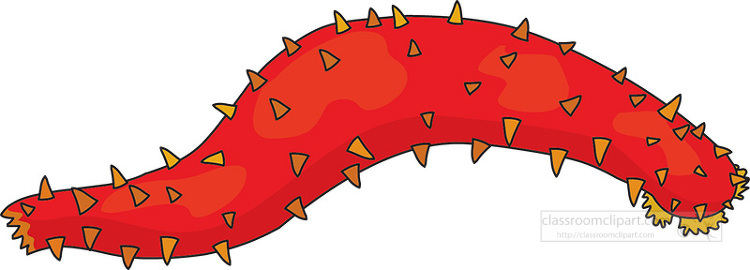 A vibrant red, spiky, worm-like creature with orange triangular spikes along its body, illustrated in a cartoon style.