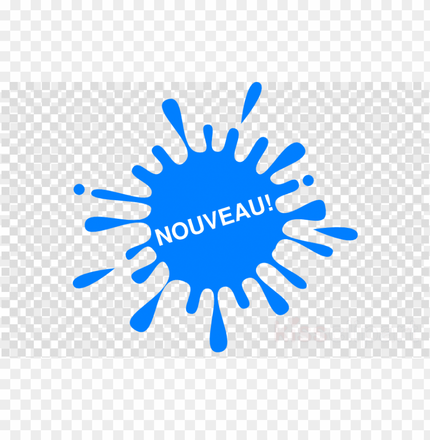 Blue paint splatter graphic with "NOUVEAU!" text, indicating a new product or feature launch.
