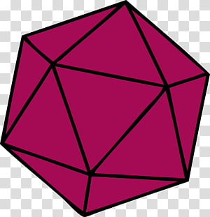 A magenta icosahedron with black edges, shown in 3D perspective on a transparent background.