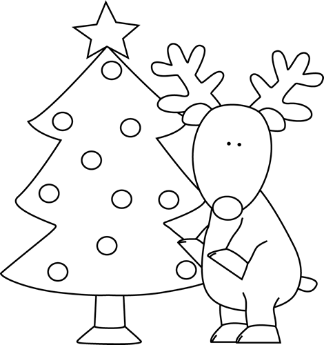 Free Printable Christmas Coloring Page - Reindeer and Tree