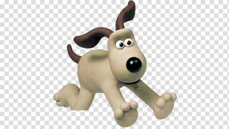 Gromit, the beloved stop-motion animated dog from Wallace & Gromit, mid-leap with expressive eyes and floppy ears.