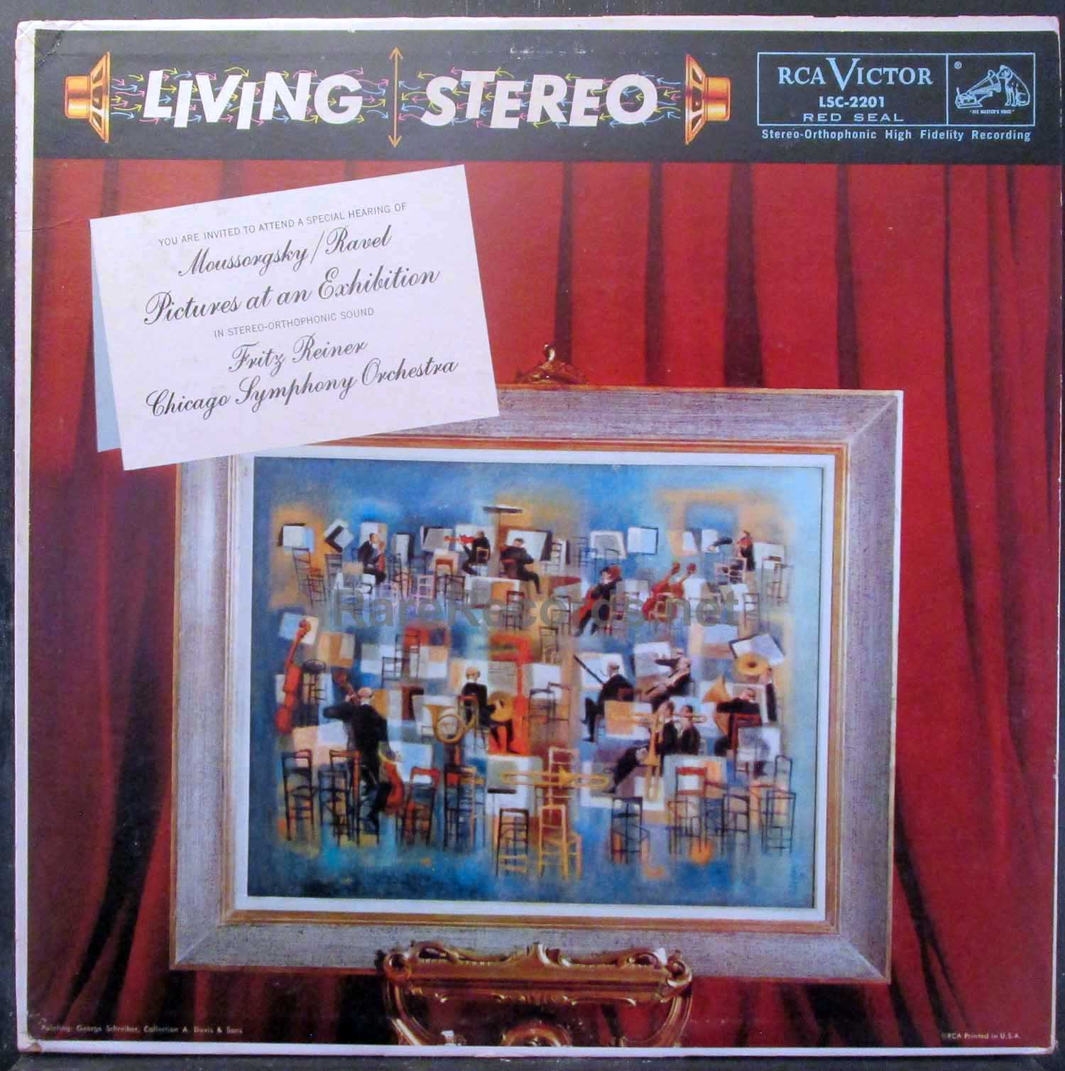 RCA Victor Living Stereo album cover featuring Mussorgsky/Ravel’s "Pictures at an Exhibition" by Fritz Reiner and Chicago Symphony Orchestra.