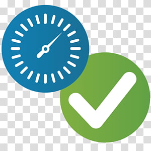 Blue speedometer icon and green checkmark icon on transparent background, symbolizing performance verification or system readiness.