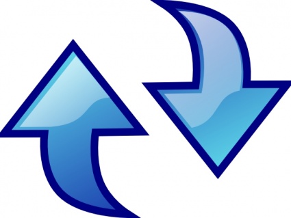 Two blue curved arrows forming a circular exchange or sync symbol, one pointing up-left, the other down-right.