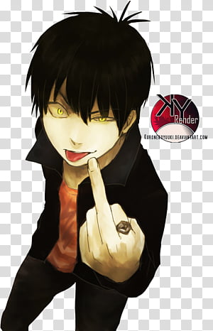 Mysterious Anime Character with Yellow Eyes and Defiant Pose - Free PNG Download