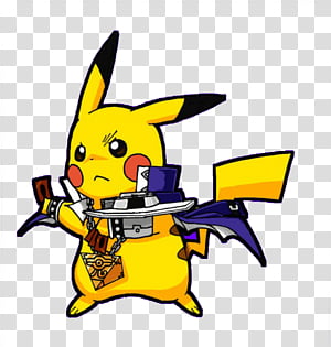 Pikachu in steampunk attire holding gears and tools with a determined expression.