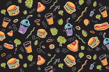 Fast Food Doodle Pattern - Fun & Playful Food Illustration