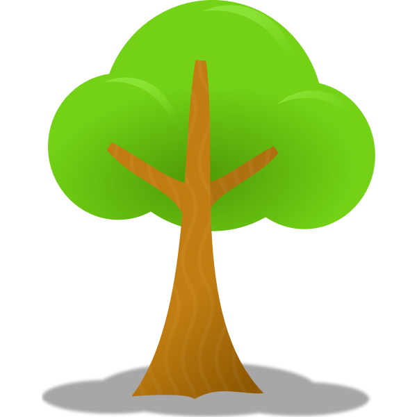 Simple green leafy tree with brown trunk and branches on white background.