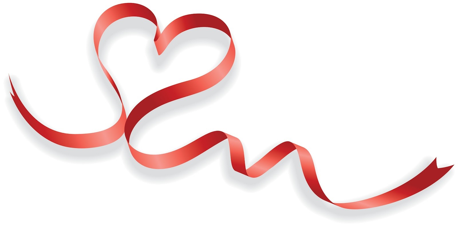 A glossy red ribbon elegantly shaped into a heart with flowing tails on a white background.