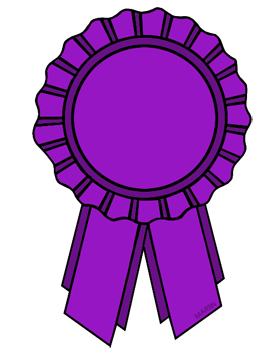 Purple award ribbon with scalloped edge and central blank circle for customization.