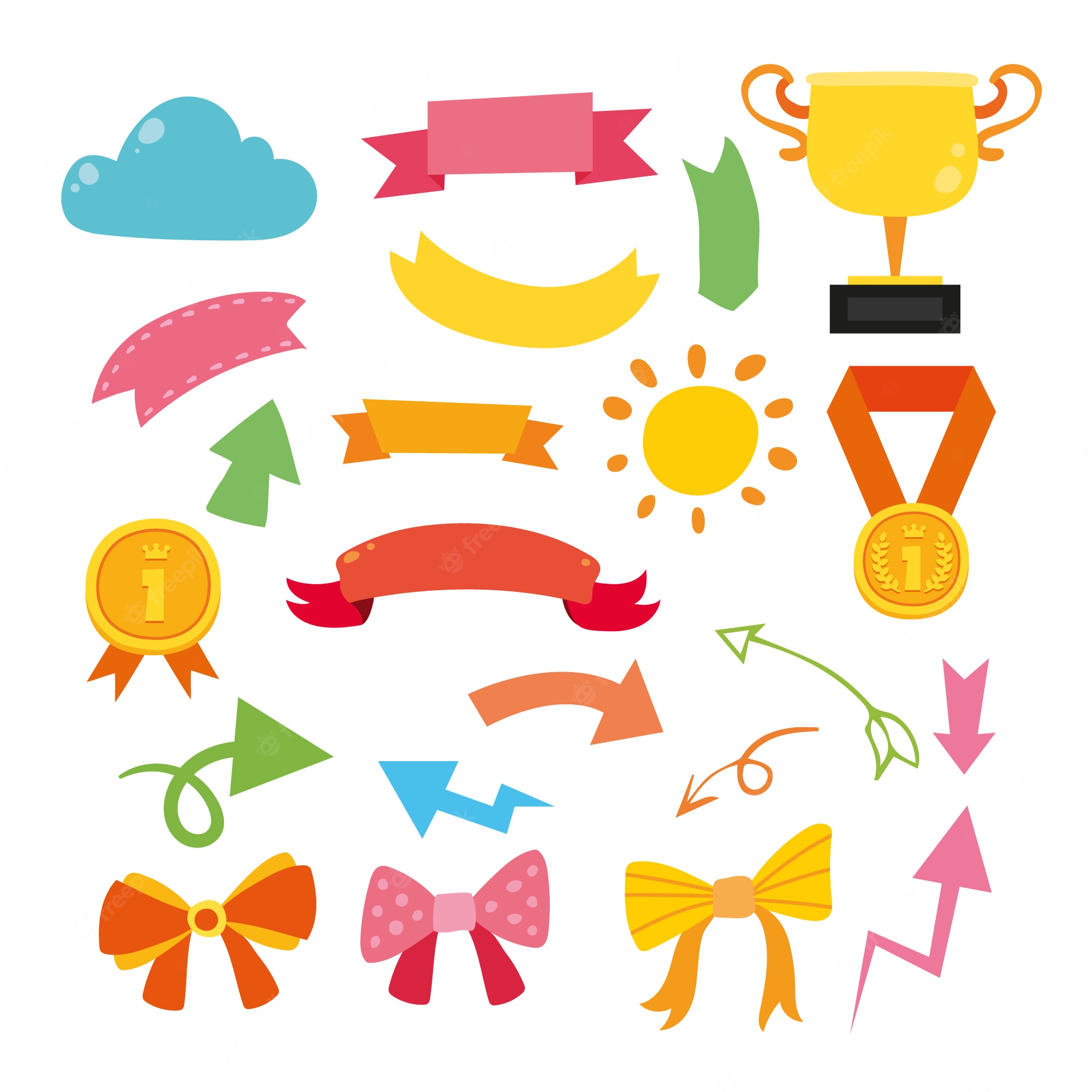 Set Of Decorative Ribbons Banners In Abstract Style Awards For Clip 