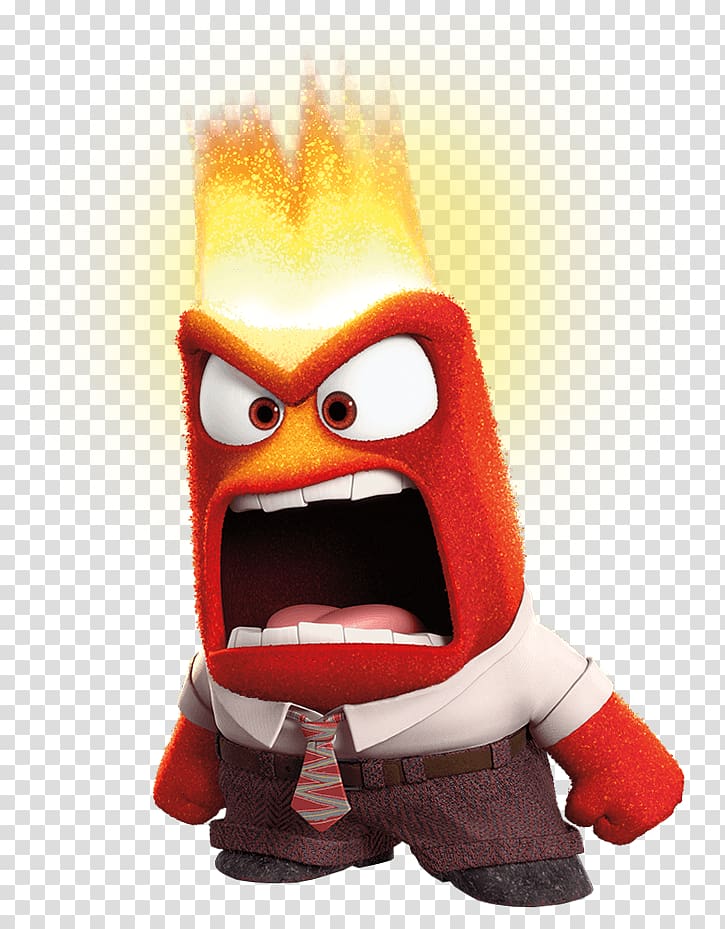 Anger character from Disney Pixar's Inside Out, red with flame hair, shouting furiously in a white shirt and tie.