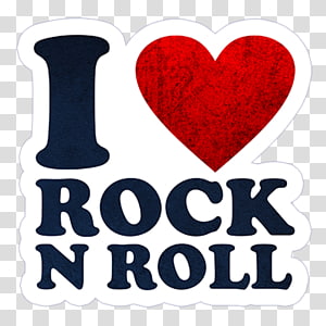 I love rock and roll graphic with bold navy text and red heart on transparent background.