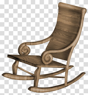 Classic wooden rocking chair with curved armrests and high back, isolated on transparent background.