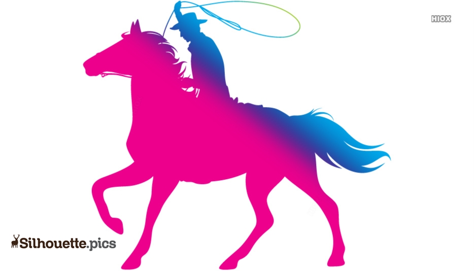 Cowboy on Horse with Lasso - Vibrant Silhouette Illustration