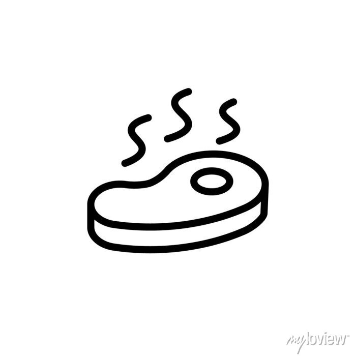 Steaming steak icon in minimalist line art style, indicating hot, freshly cooked meat.