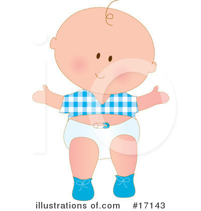 Smiling baby boy in blue checkered shirt, diaper, and blue booties with bow details.