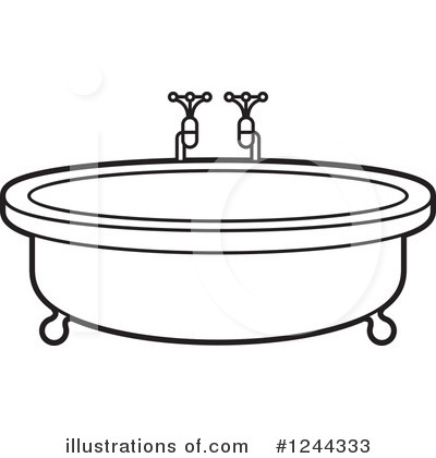 Classic clawfoot bathtub with dual faucets, outlined in black and white line art.
