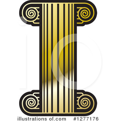 Golden Ionic column stylized as the letter "I" with black outlines and ornate scroll capitals and bases.