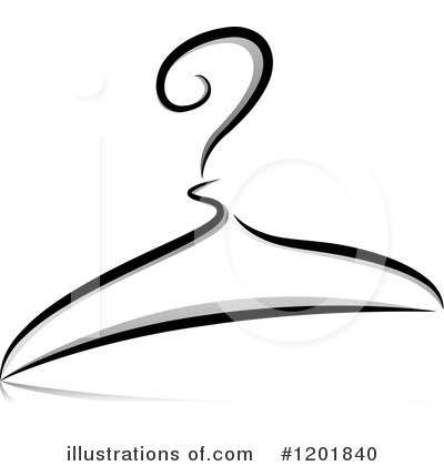 Stylish black-and-white illustration of a clothing hanger with elegant swirl design on hook.