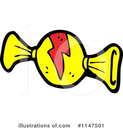 Yellow wrapped candy with red lightning bolt design, cartoon style.
