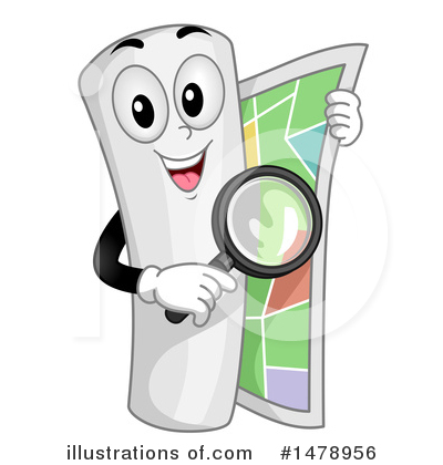 Friendly cartoon map character holding a magnifying glass and colorful map, smiling and pointing to a location.
