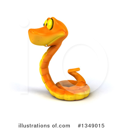 Friendly cartoon orange snake with big yellow eyes, coiled and looking upward on white background.