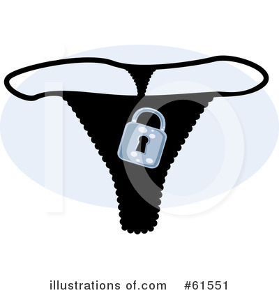Black thong underwear with a silver padlock graphic centered on the crotch area, symbolizing chastity or privacy.