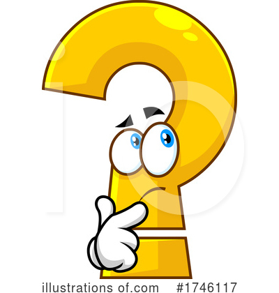 Yellow cartoon question mark character with thoughtful expression, pointing to its chin.