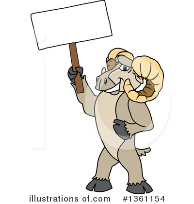 Cartoon ram holding a blank protest sign, standing upright with determined expression.