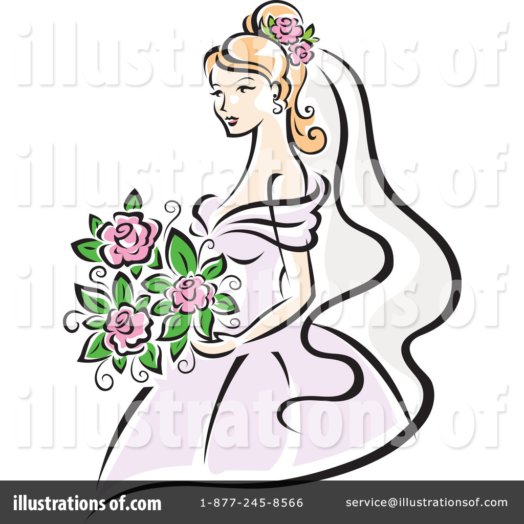 Bridal Illustration - Classic新娘 with Rose Bouquet & Veil