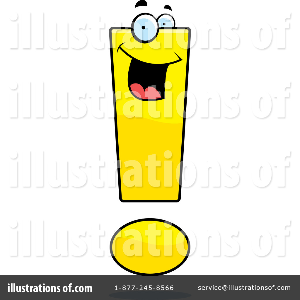 Cheerful yellow exclamation mark cartoon with big eyes and open mouth, smiling joyfully.