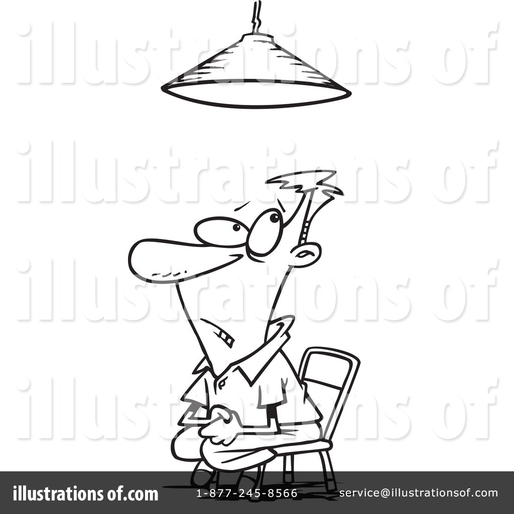 Cartoon Illustration of Nervous Man Under Hanging Lamp | IllustrationsOf.com