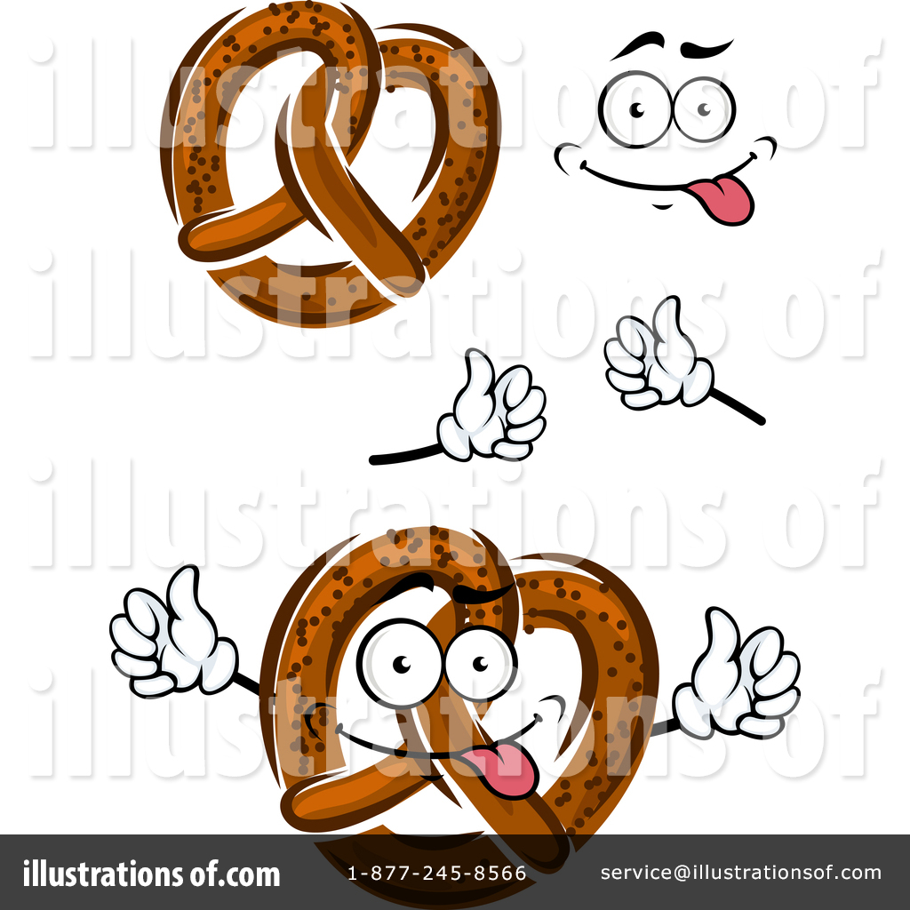 Cartoon pretzel character with expressive face, thumbs-up hands, and playful tongue-out gesture.