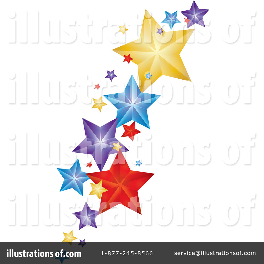 Colorful 3D stars in red, blue, purple, yellow, and gold arranged diagonally on white background with watermark.