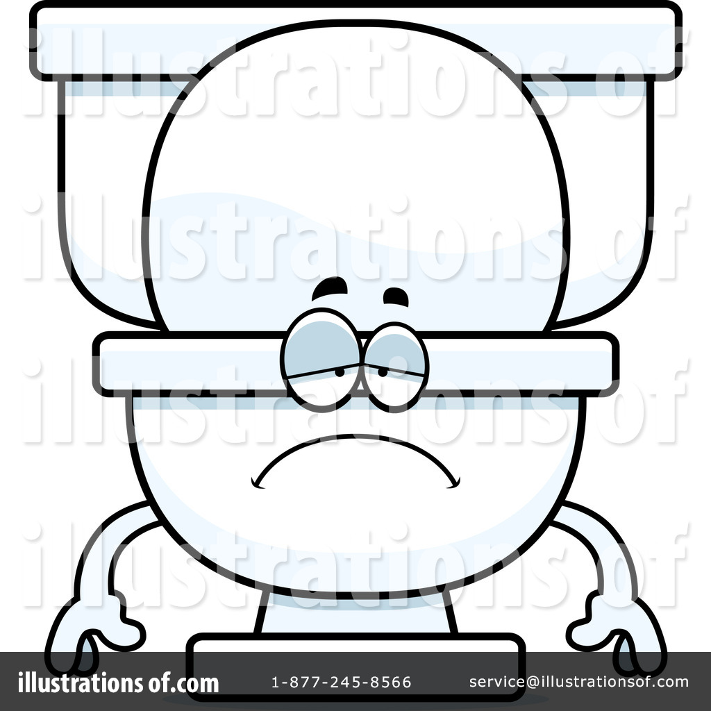 Sad cartoon toilet character with drooping eyes and frown, wearing glasses, arms at sides.